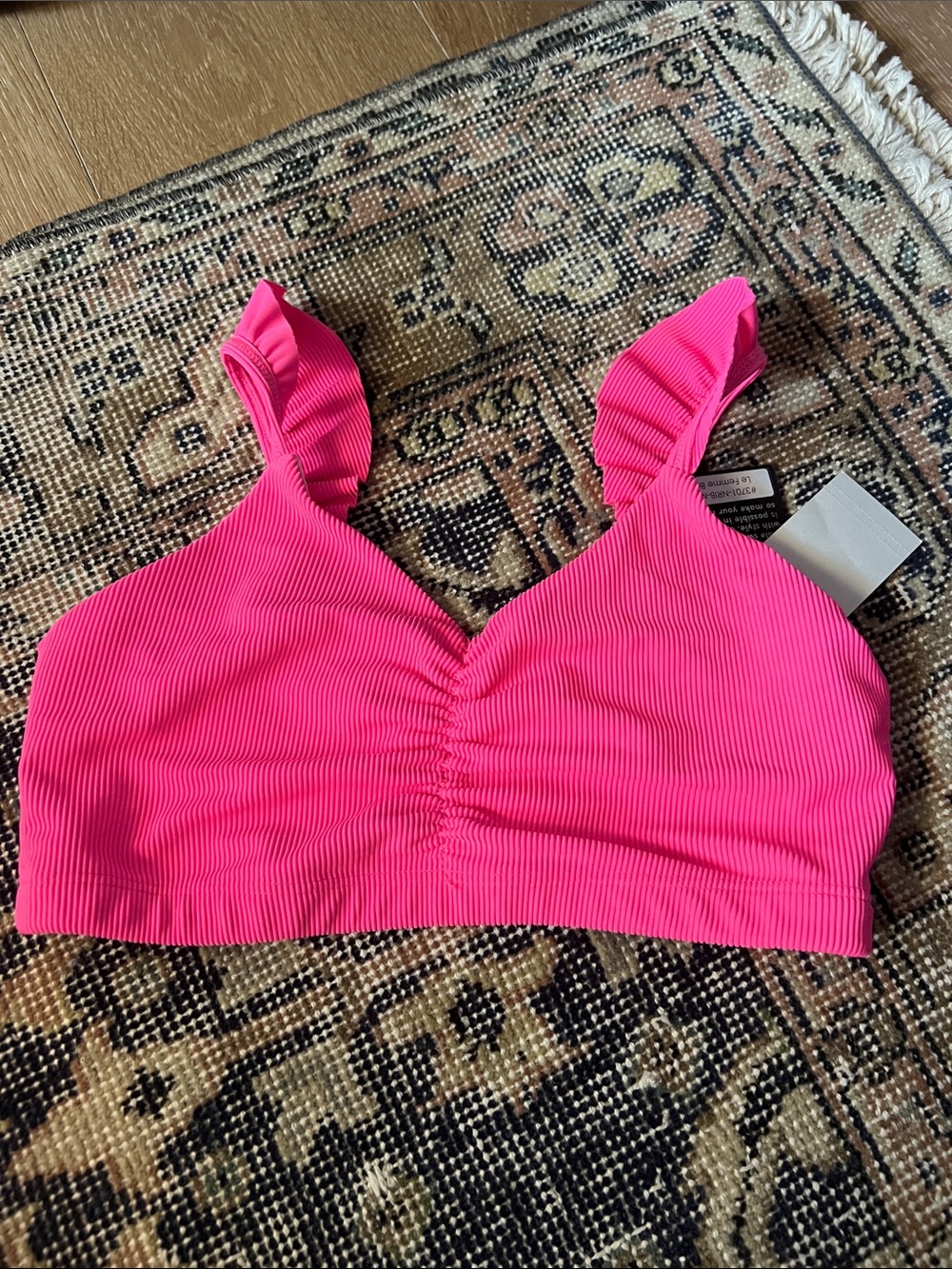 Onzie Vibrant Pink Ruffle-Strap Ribbed Bralette